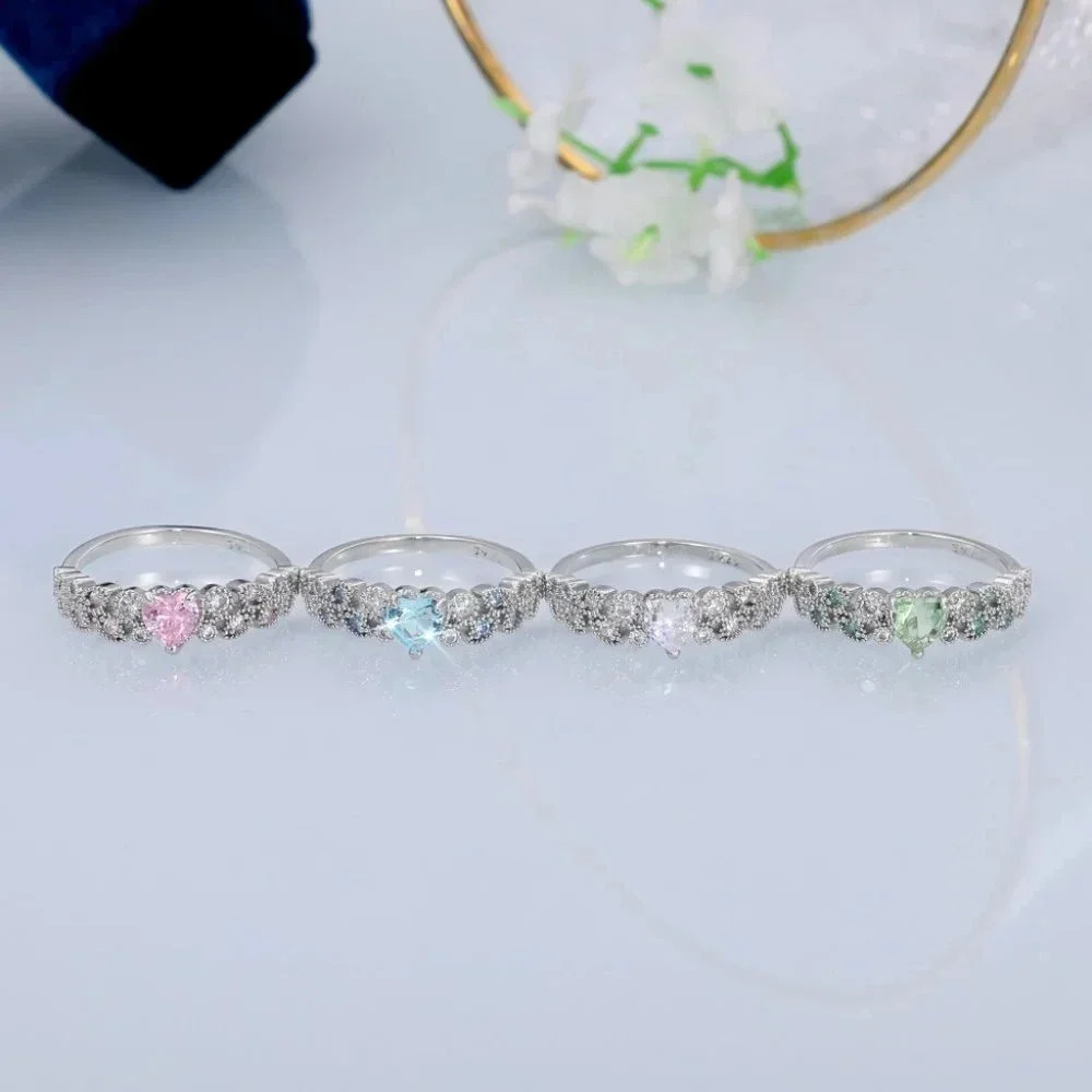 ▶Heart shape CZ Eternity 925 Silver Plated Fashion Ring for Women, L077 - Picture 4 of 4